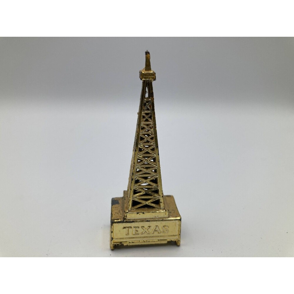 Vintage Texas Oil Derrick Oil Rig Souvenir Pencil Sharpener Gold Tone Japan